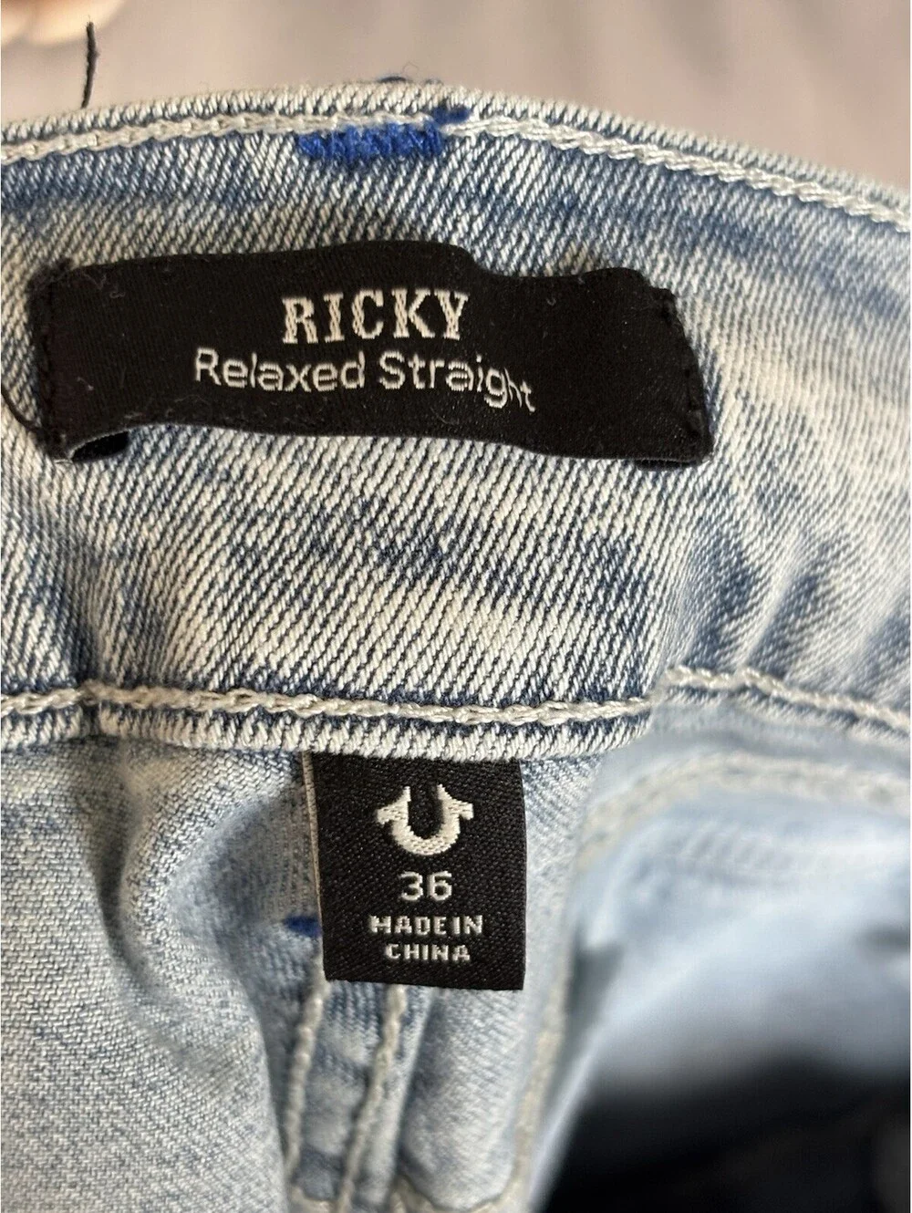 True Religion Ricky Straight Leg Jeans Men Size 36 Light Wash Blue